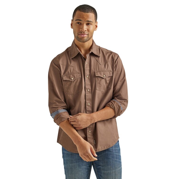 Wrangler Retro Premium Modern Fit Snap Shirt Brown