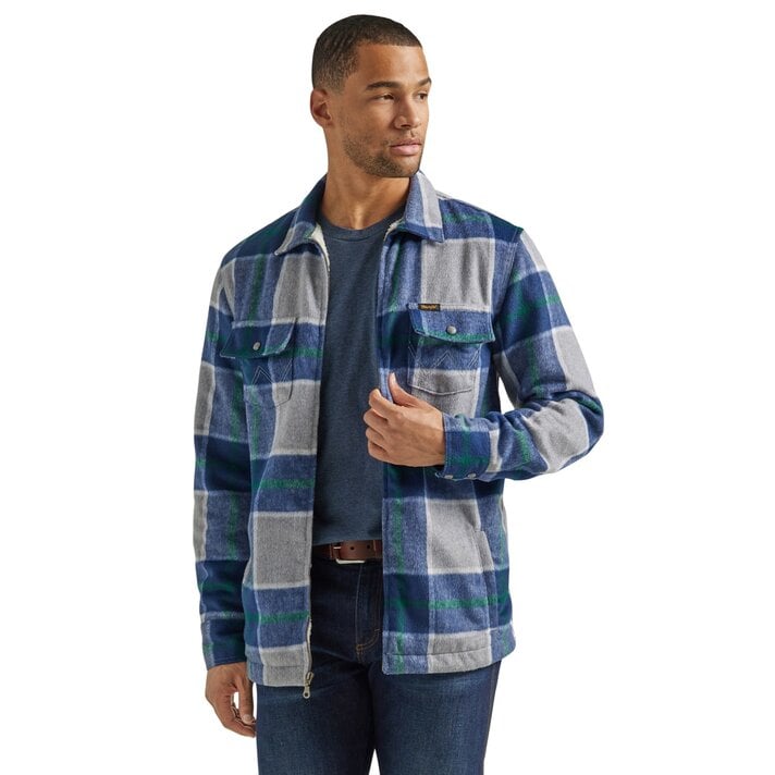 Wrangler Men's Color Plaid Quilted Lined Snap Western Flannel Shirt Jacket L