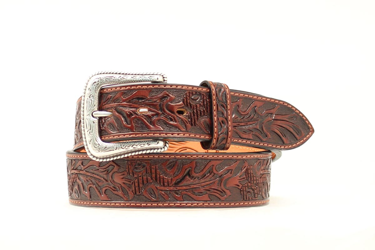 Nocona Mens Acorn Design Tooled Leather Belt