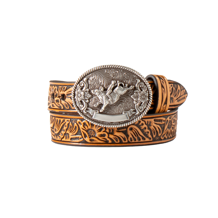 Nocona Floral Embossed Bull Rider Buckle Belt