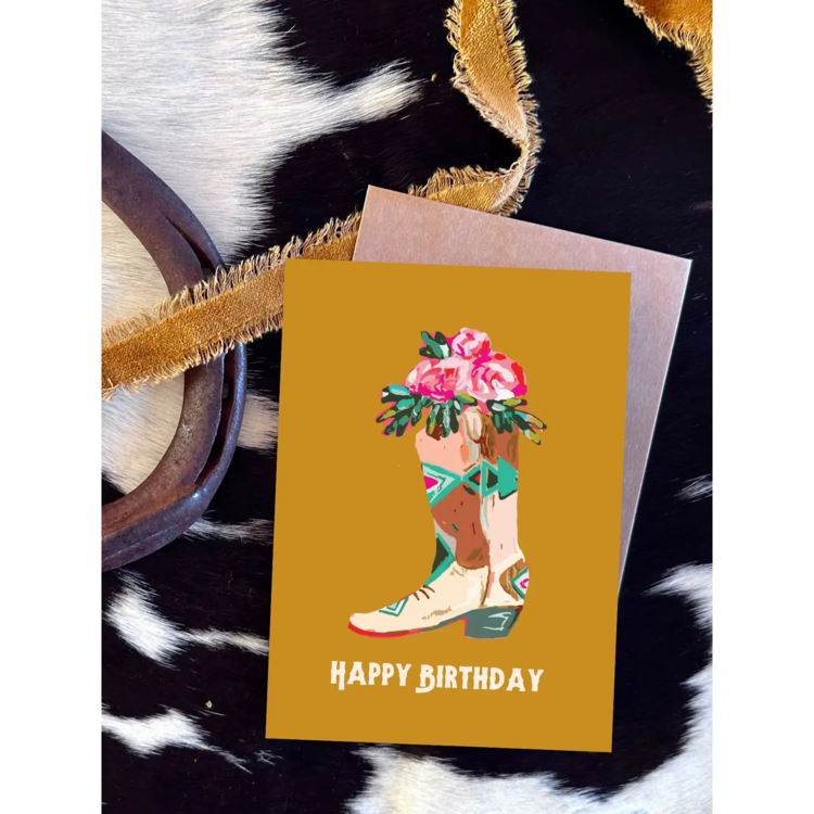 Floral Boot Birthday Cowgirl Card