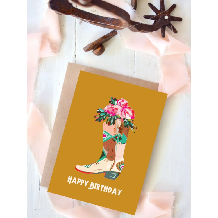 Floral Boot Birthday Cowgirl Card