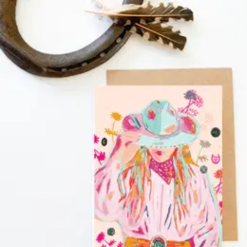 Western Cowgirl Blank Floral Card