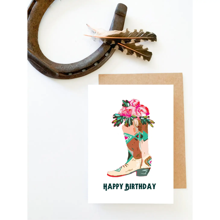 Cowboy Boot Floral Birthday Card