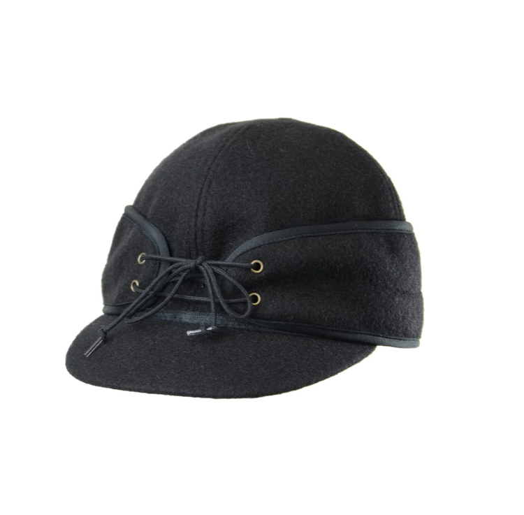 Crown Cap Wool Blend Railroad Ponytail Hat Black