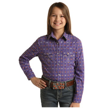 Panhandle Western Wear Girl's Snap Shirt LS Grape