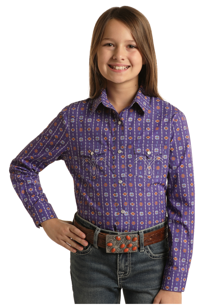 Panhandle Western Wear Girl's Snap Shirt LS Grape