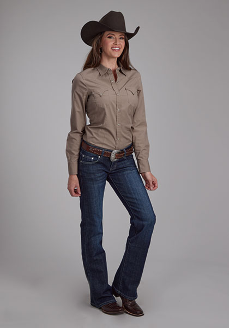 Roper Solid Poplin Snap Shirt Stone