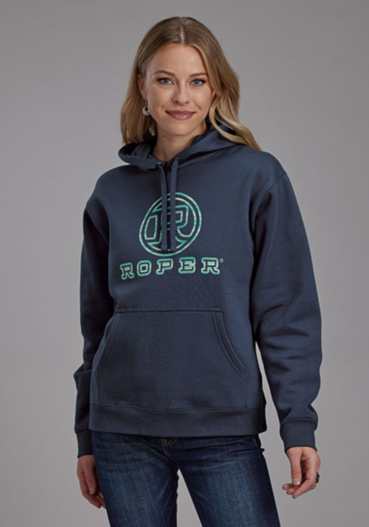 Roper Roper Logo Print Hoodie Navy