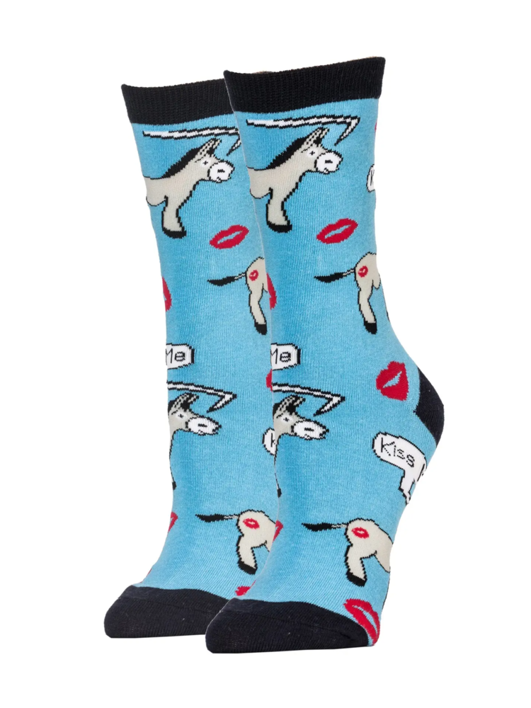 Women's Kiss My Ass  Cotton Crew Socks