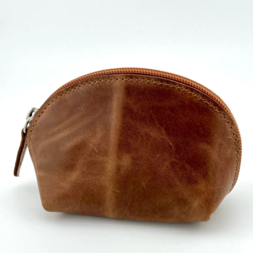 Leather Cowhide Coin Pouch Brown