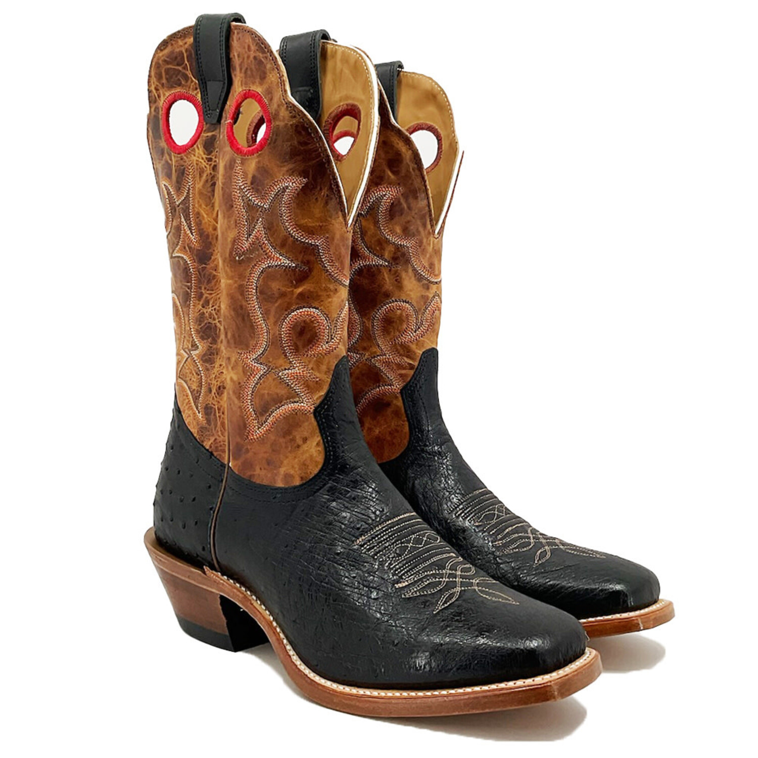 Black ostrich square toe boots online