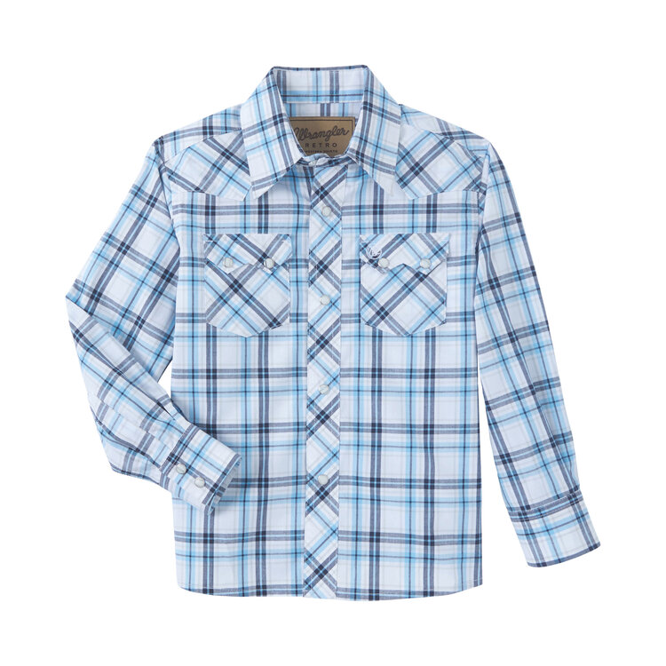 Wrangler Boy's Retro Sawtooth Pockets Shirt Sky Blue