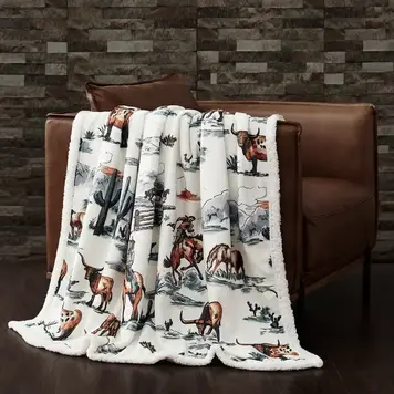 HiEnd Accents Ranch Life Western Toile Campfire Sherpa Throw
