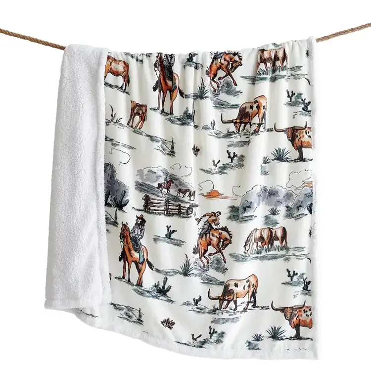 HiEnd Accents Ranch Life Western Toile Campfire Sherpa Throw
