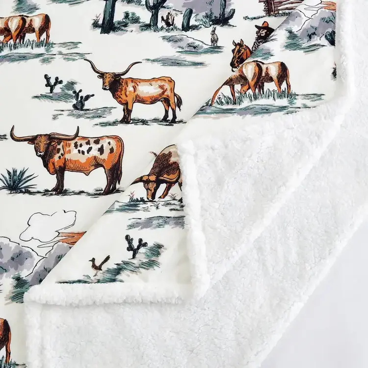 HiEnd Accents Ranch Life Western Toile Campfire Sherpa Throw