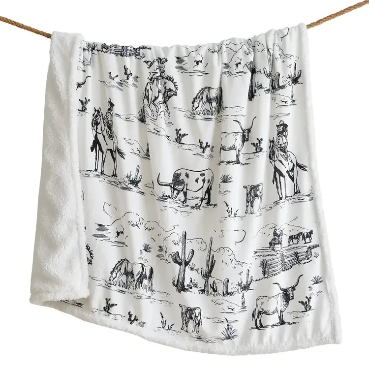 HiEnd Accents Ranch Life Western Toile Campfire Sherpa Throw Black