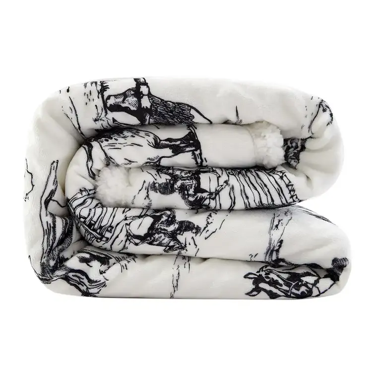HiEnd Accents Ranch Life Western Toile Campfire Sherpa Throw Black