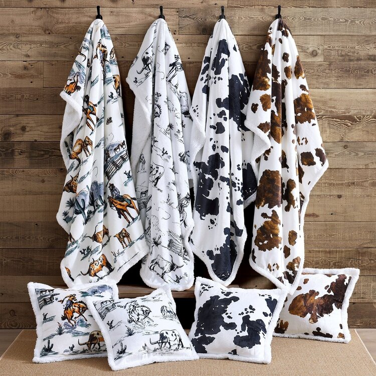 HiEnd Accents Ranch Life Western Toile Campfire Sherpa Throw