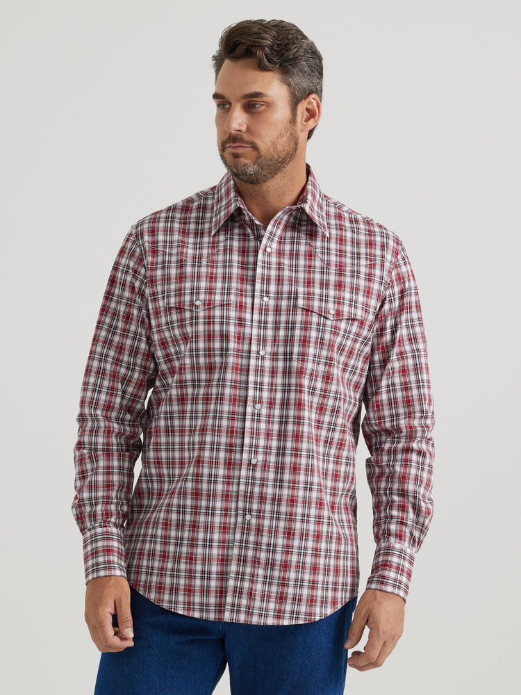 Wrangler Wrinkle Resist Snap Shirt Syrah Red Plaid
