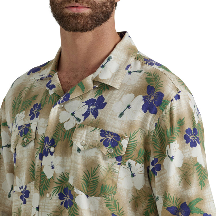 Wrangler Coconut Cowboy Camp Shirt Hibiscus Tan