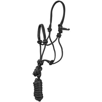 Mustang Pony Economy Rope Halter with Lead Black