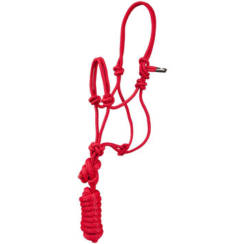 Mustang Pony Economy Rope Halter with Lead Red