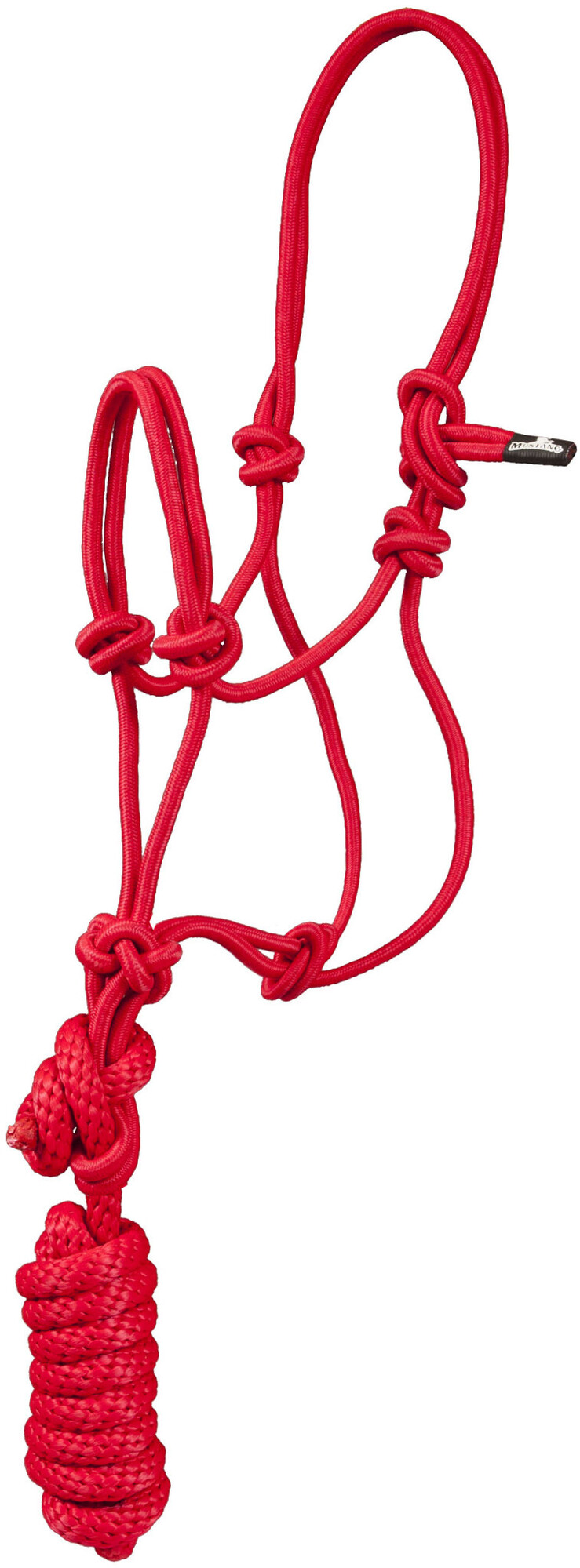 Mustang Pony Economy Rope Halter with Lead Red