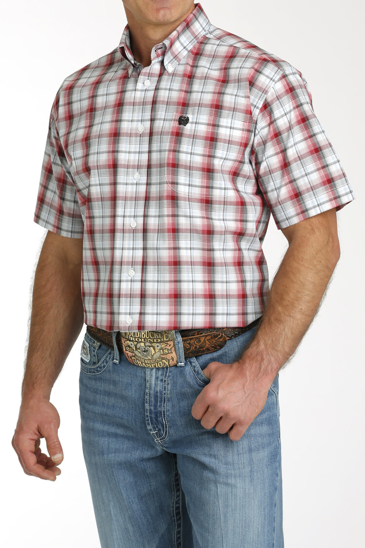Cinch Plain Weave Plaid Shirt White/Red/Black