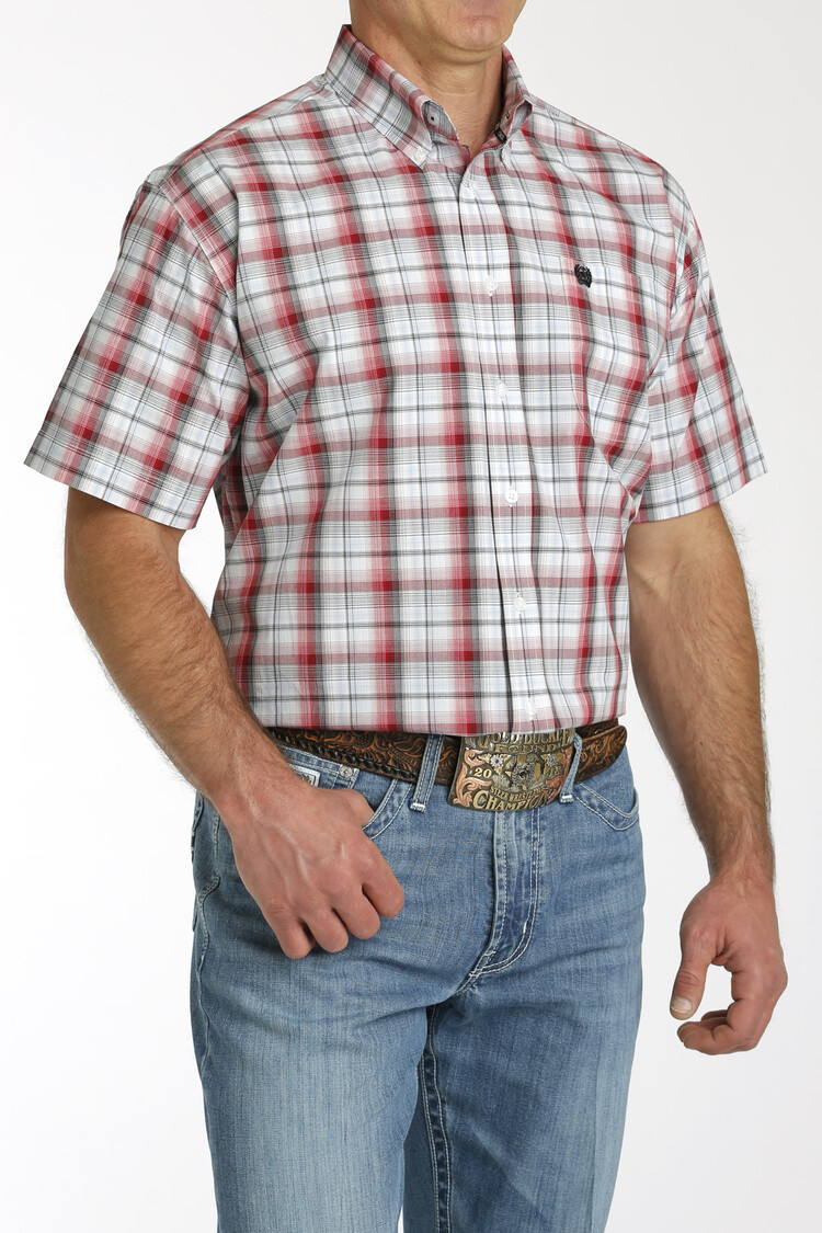 Cinch Plain Weave Plaid Shirt White/Red/Black