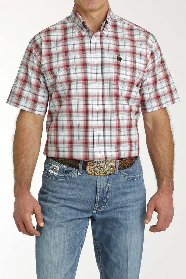 Cinch Plain Weave Plaid Shirt White/Red/Black