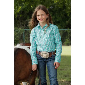 Cruel Denim Geometric Pattern Western Shirt Turquoise