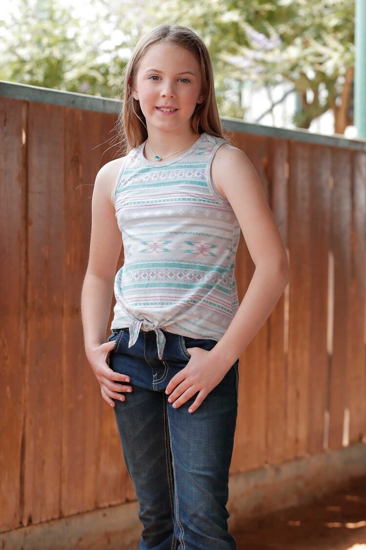 Cruel Denim Southwestern Tie Tank Grey Stripe