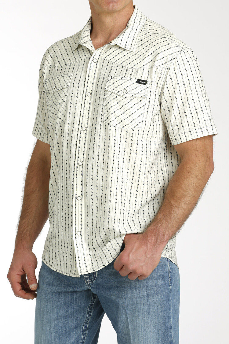 Cinch Striped Cream Camp Shirt