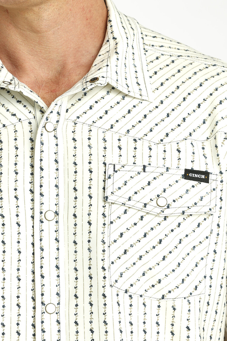 Cinch Striped Cream Camp Shirt