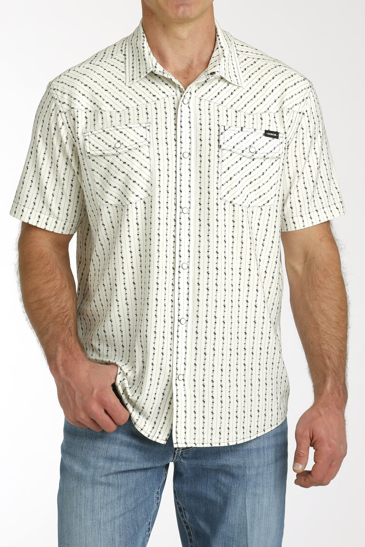 Cinch Striped Cream Camp Shirt