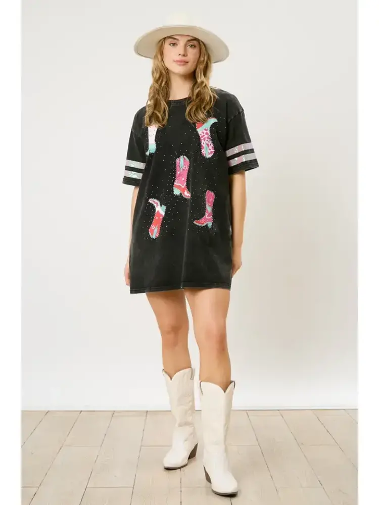 Cowboy Boots Print T-Shirt Dress