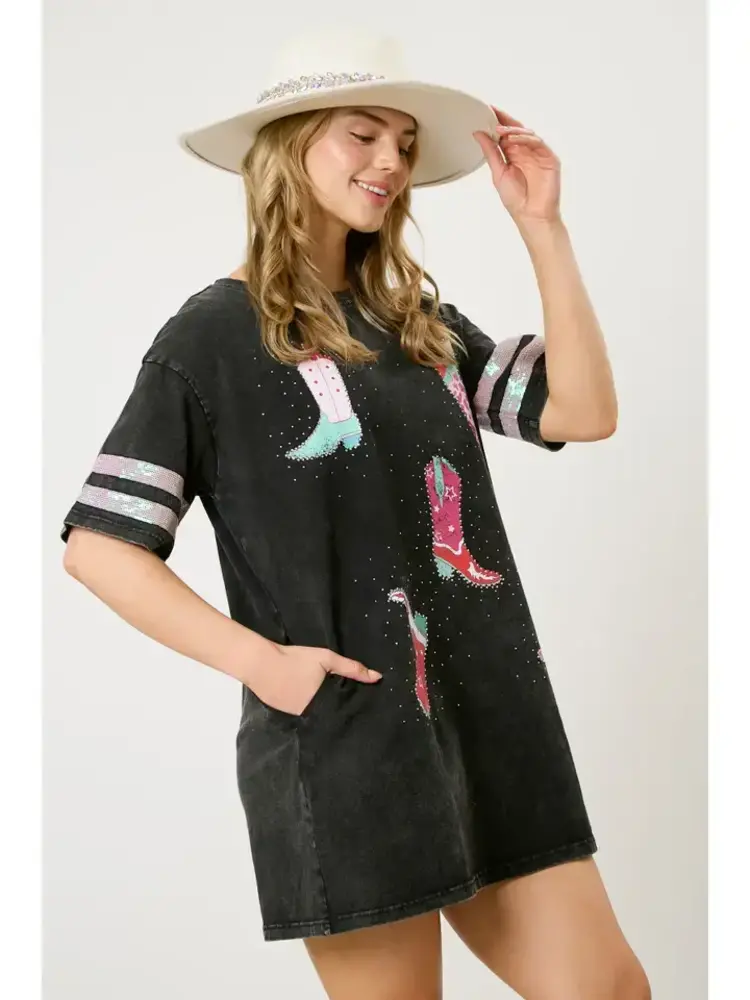 Cowboy Boots Print T-Shirt Dress