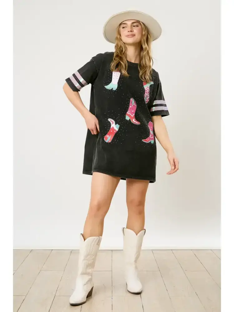 Cowboy Boots Print T-Shirt Dress