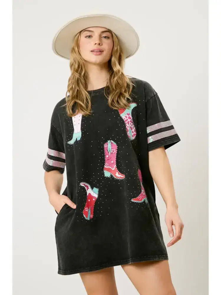 Cowboy Boots Print T-Shirt Dress