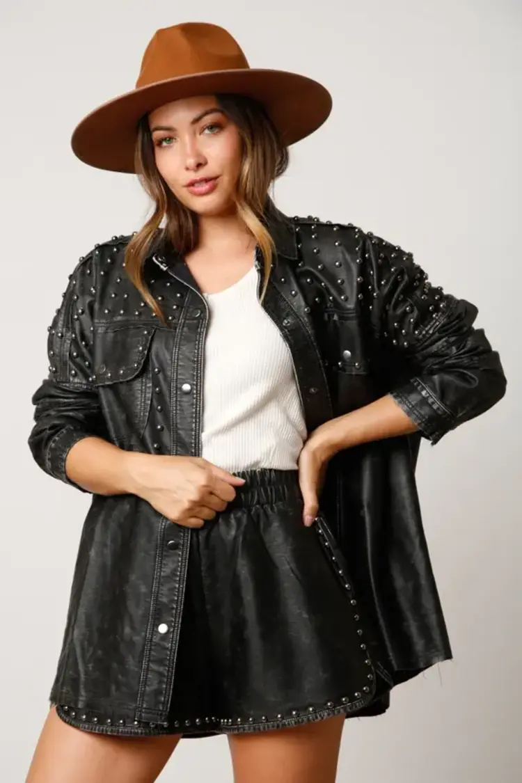 Brown Faux Leather Washed Shorts