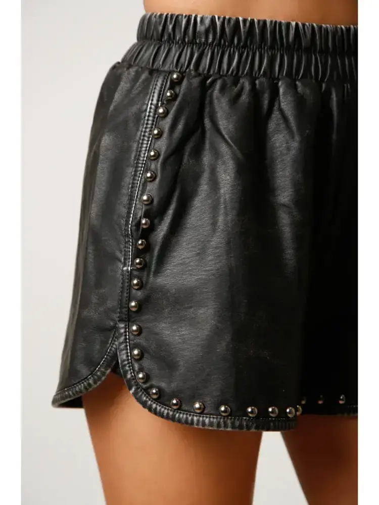 Brown Faux Leather Washed Shorts