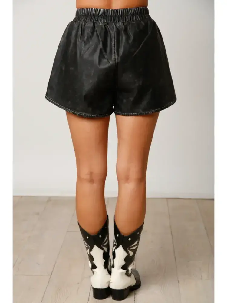 Brown Faux Leather Washed Shorts