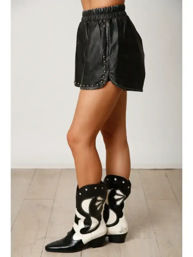 Brown Faux Leather Washed Shorts