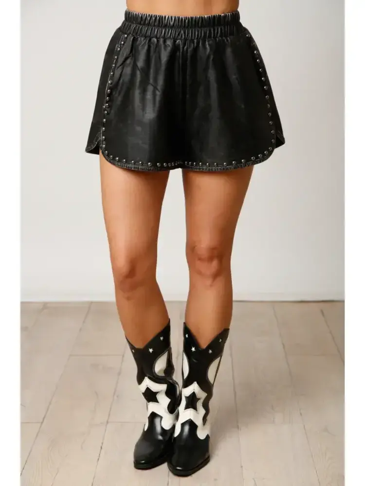 Brown Faux Leather Washed Shorts