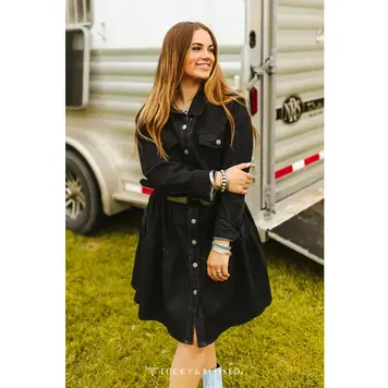 Black Denim Button Down Layered Dress