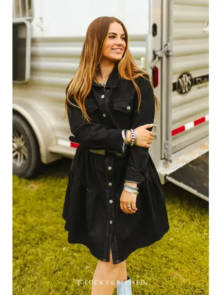 Black Denim Button Down Layered Dress