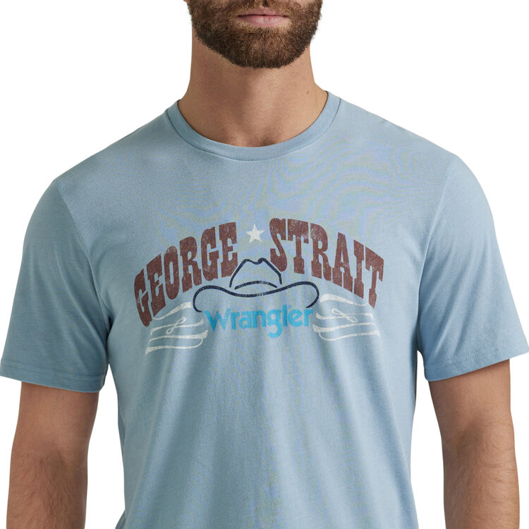 Wrangler George Strait Hat Graphic Tee Ashley Blue Heather