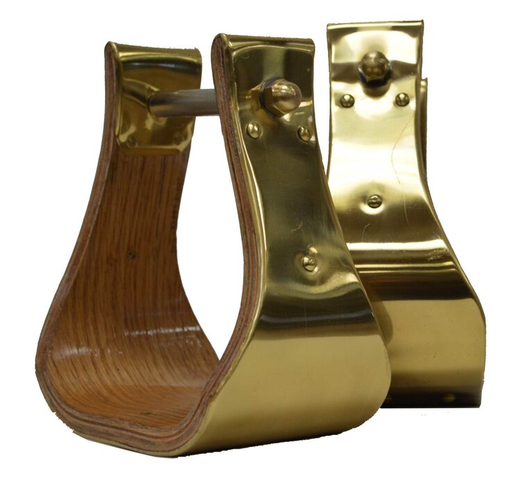 American Heritage Equine 4" Brass Wrapped Wood Bell Stirrups