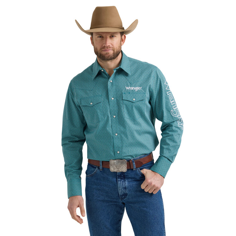 Wrangler Logo Snap Shirt Rich Turquoise